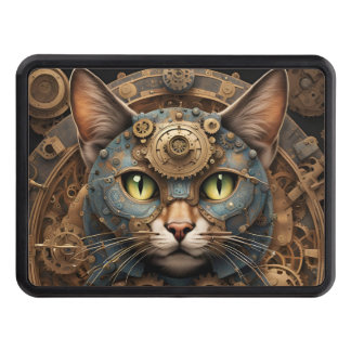 blue steampunk cat AI art hitch cover