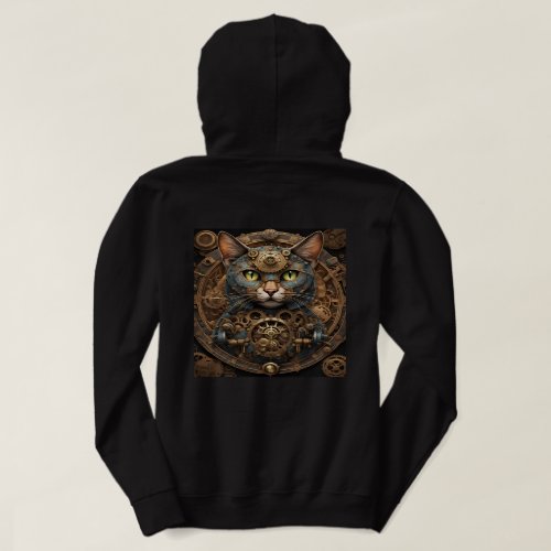 blue steampunk cat AI art hoodie