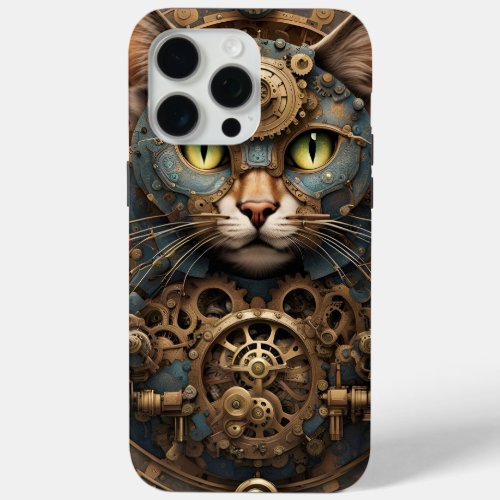 blue steampunk cat AI art iPhone 15 Pro Max Case 