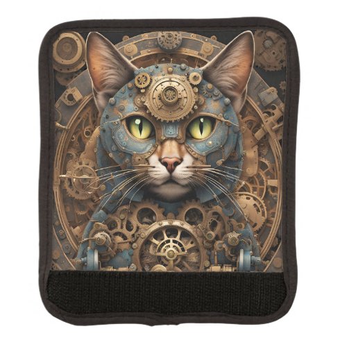blue steampunk cat AI art Luggage Handle Wrap 