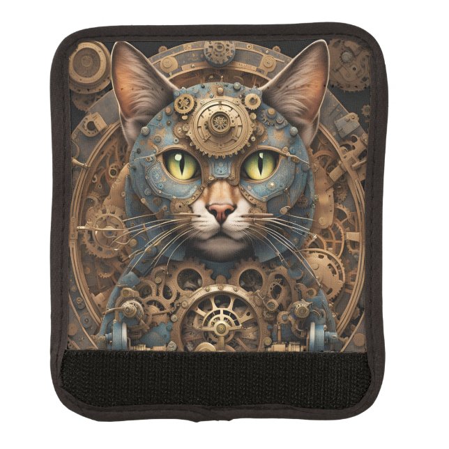 blue steampunk cat AI art Luggage Handle Wrap  (Front)