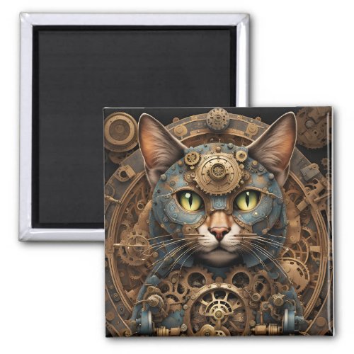 blue steampunk cat AI art magnet
