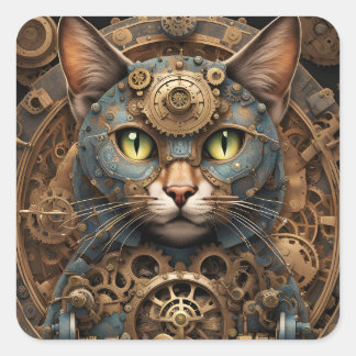 blue steampunk cat AI art stickers