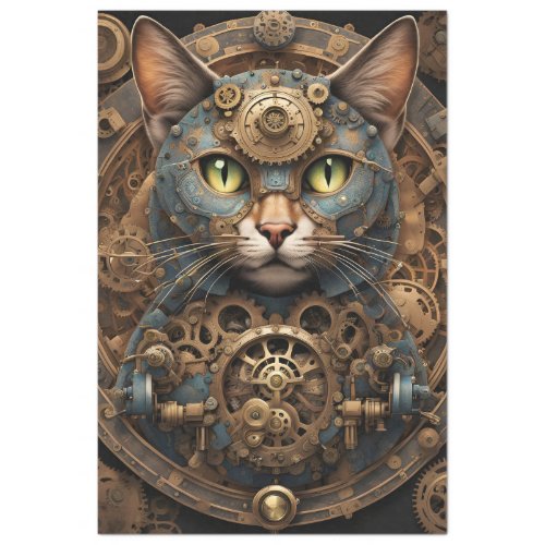 blue steampunk cat AI art tissue paper