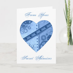 Blue steampunk heart secret admirer holiday card