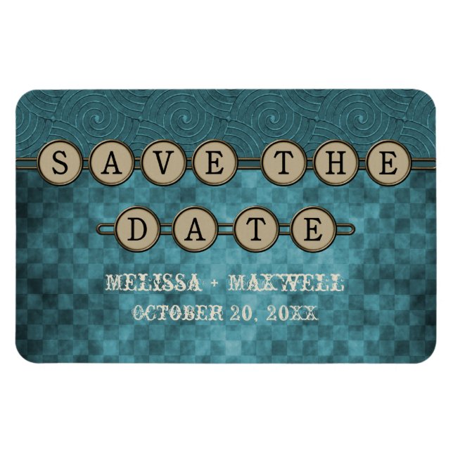 Blue Steampunk Keys Save the Date Flexi Magnet (Horizontal)