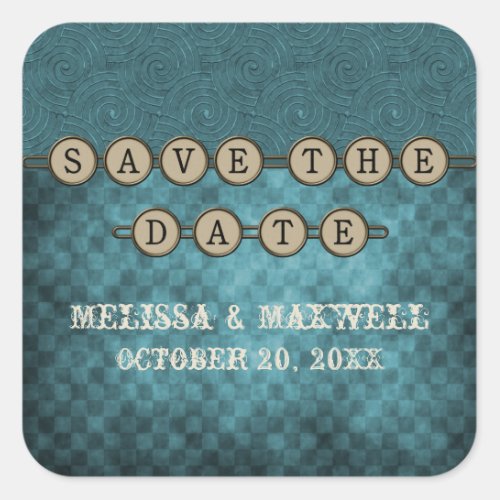 Blue Steampunk Keys Save the Date Stickers