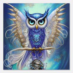 Blue Steampunk Owl Sign