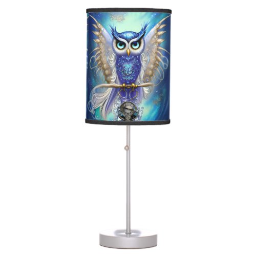 Blue Steampunk Owl Table Lamp