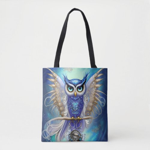 Blue Steampunk Owl Tote Bag