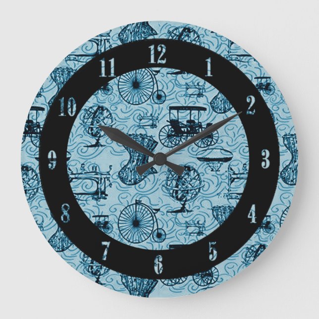 Blue Steampunk Pattern Wall Clock (Front)