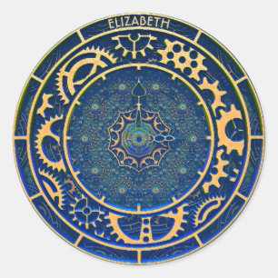 Blue Steampunk Retro Vintage Rusty Art Deco Clock Classic Round Sticker