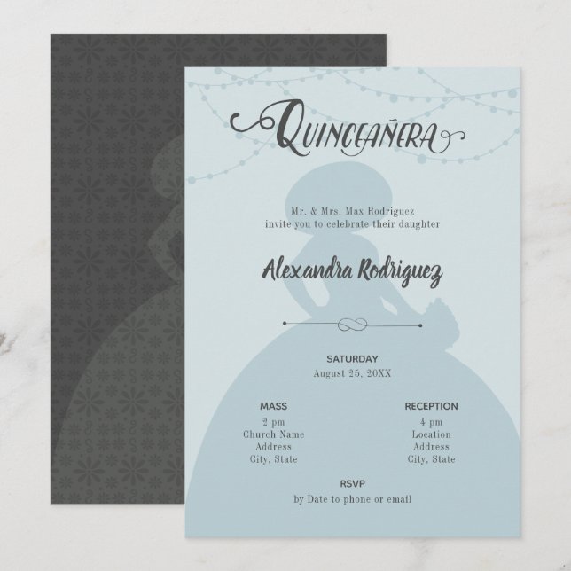 Blue & Steel Charro Silhouette Quinceanera Invitation (Front/Back)