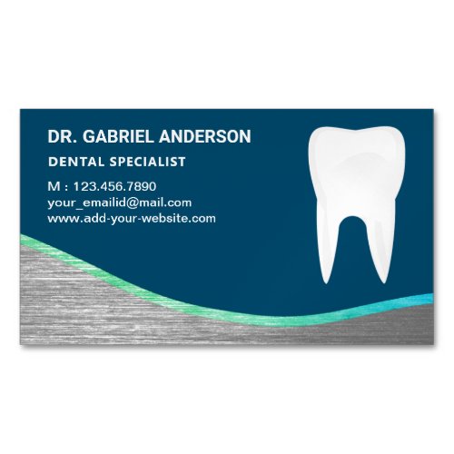 Blue Steel Tooth Dental Clinic Dentist Business Card Magnet