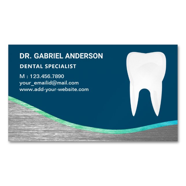 Blue Steel Tooth Dental Clinic Dentist Business Card Magnet (Front)