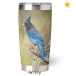 Blue Stellar&#39;s Jay Bird Painting Custom Initials  Insulated Tumbler
