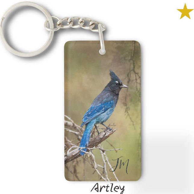 Blue Stellar's Jay Bird Painting Custom Initials  Keychain (Creator Uploaded)
