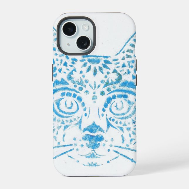 blue stencil cat iphone case (Back)