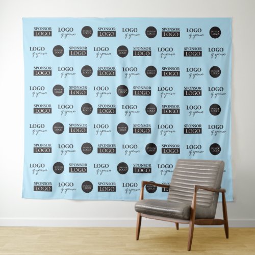 Blue step and repeat 3 Company Sponsor logos Tapestry