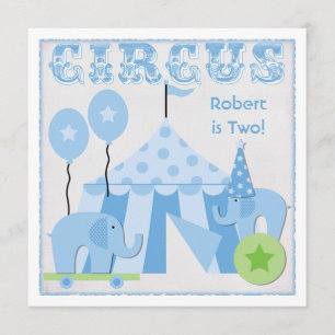 Blue Step Right Up Circus Birthday Invitations