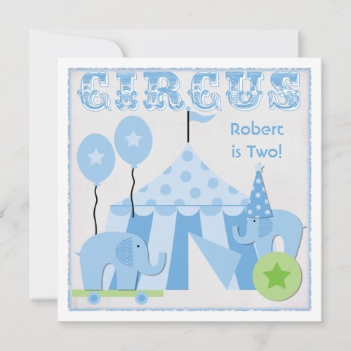 Blue Step Right Up Circus Birthday Invitations