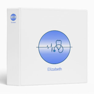 Blue Stethoscope Heartbeat Medical 3 Ring Binder
