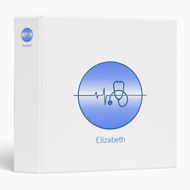 Blue Stethoscope Heartbeat Medical 3 Ring Binder (Front/Spine)
