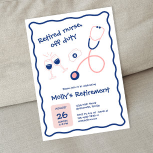 Blue Stethoscope Nurse Retirement Party Invitation