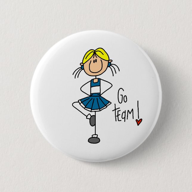 Blue Stick Figure Cheerleader T-shirts and Gifts Button (Front)