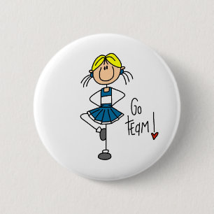 Blue Stick Figure Cheerleader T-shirts and Gifts Button
