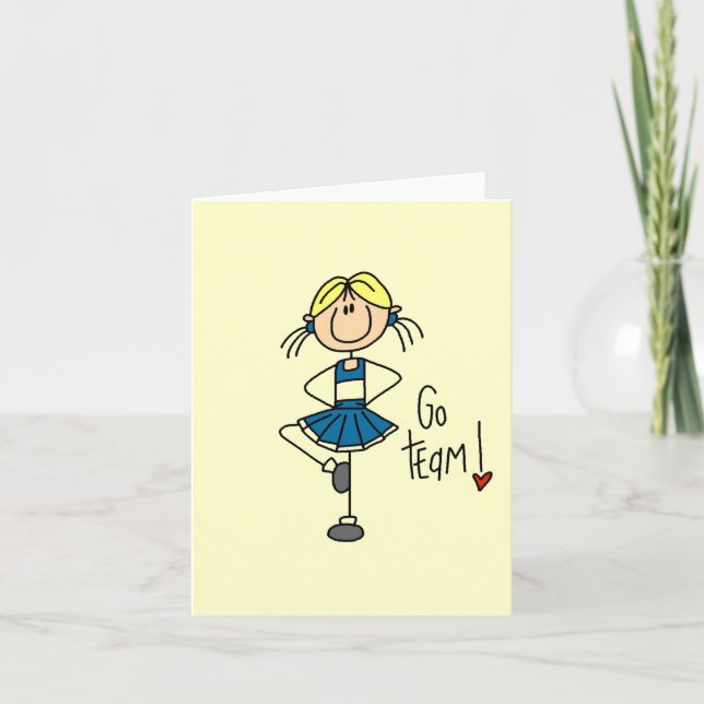 Blue Stick Figure Cheerleader T-shirts and Gifts Card (Front)