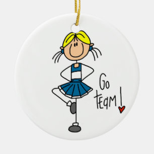 Blue Stick Figure Cheerleader T-shirts and Gifts Ceramic Ornament