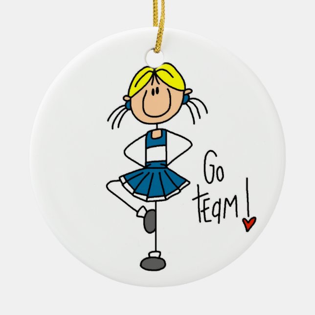 Blue Stick Figure Cheerleader T-shirts and Gifts Ceramic Ornament (Front)