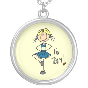 Blue Stick Figure Cheerleader T-shirts and Gifts Silver Plated Necklace