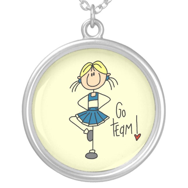 Blue Stick Figure Cheerleader T-shirts and Gifts Silver Plated Necklace (Front)
