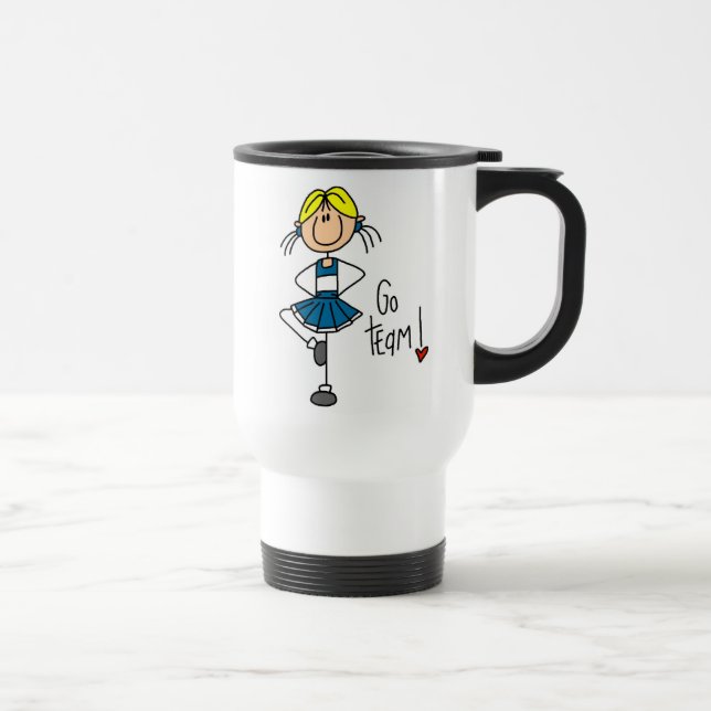 Blue Stick Figure Cheerleader T-shirts and Gifts Travel Mug (Right)