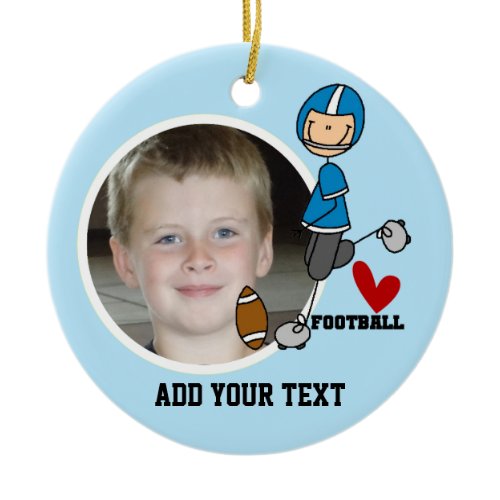 Blue Stick Figure Football Player Keepsake Ceramic Ornament