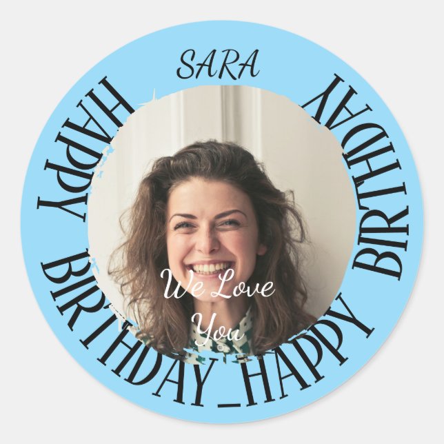 blue Sticker for birthday fully customizable (Front)
