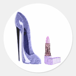 Blue Stiletto Shoe and Lipstick Classic Round Sticker