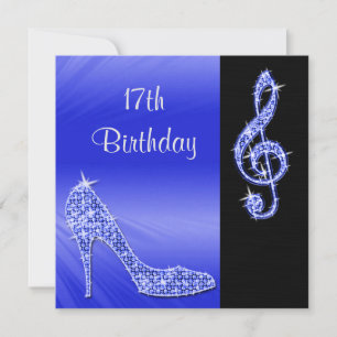 Blue Stiletto & Treble Cleft 17th Birthday Invitation