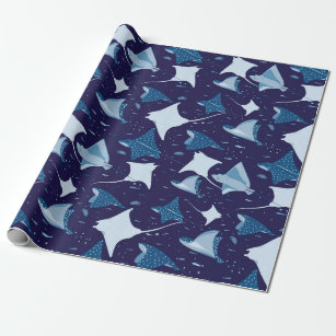 Blue sting ray manta ray fish pattern wrapping paper