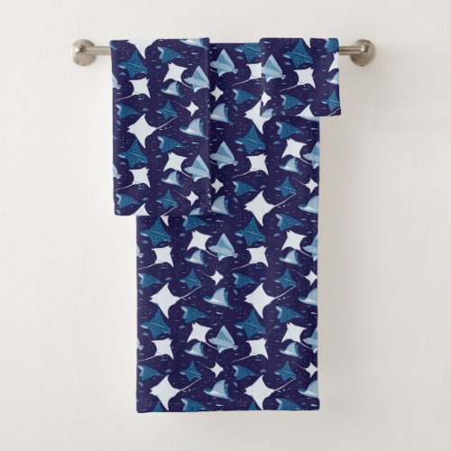 blue stingray fish pattern bath towel set