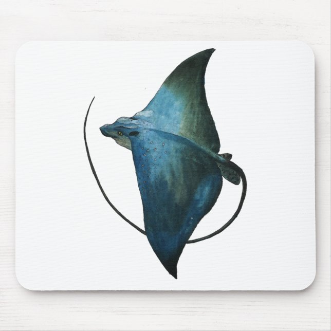 Blue Stingray Illustration Mouse Pad (Front)