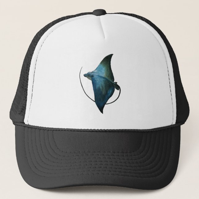 Blue Stingray Illustration Trucker Hat (Front)