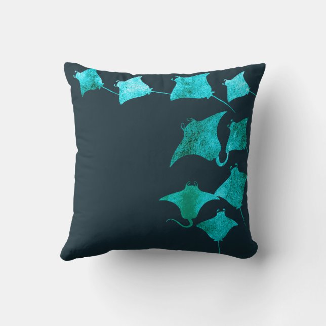 Blue Stingrays Throw Pillow (Back)
