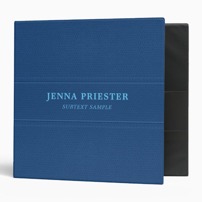 Blue Stitched Faux Leather Look 3 Ring Binder (Front/Inside)