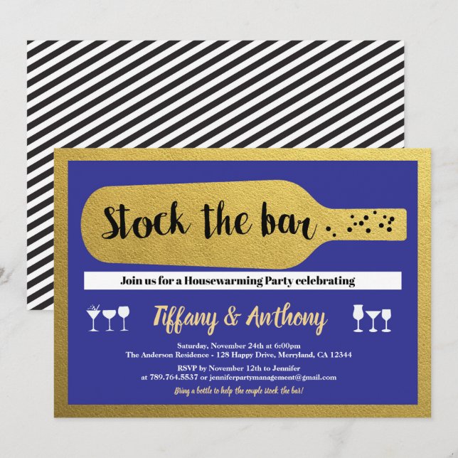 Blue stock the bar invitation couples shower (Front/Back)