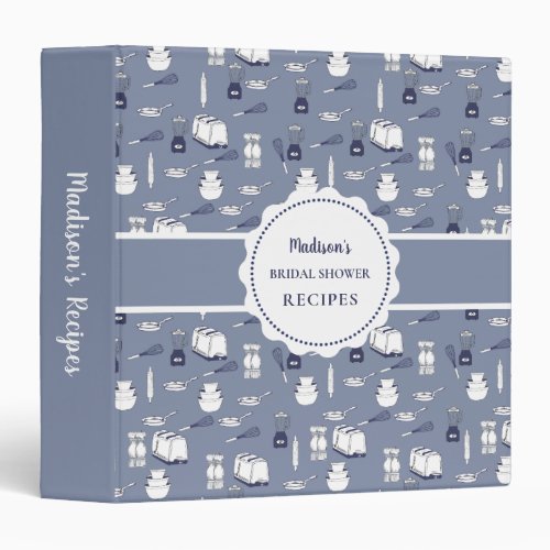 Blue Stock The Kitchen  Bridal Shower Recipe 3 Ring Binder