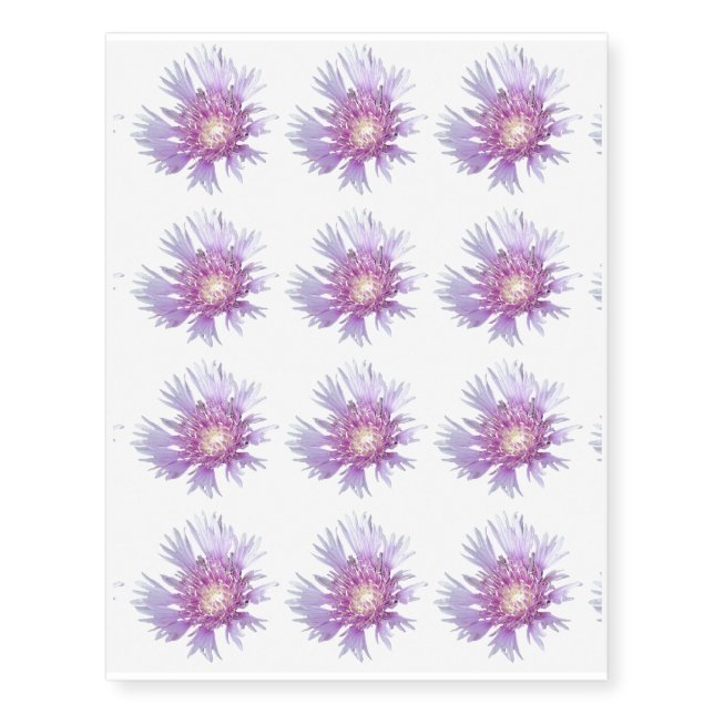 Blue Stokes Aster Flower Blossom Temporary Tattoos (Front)