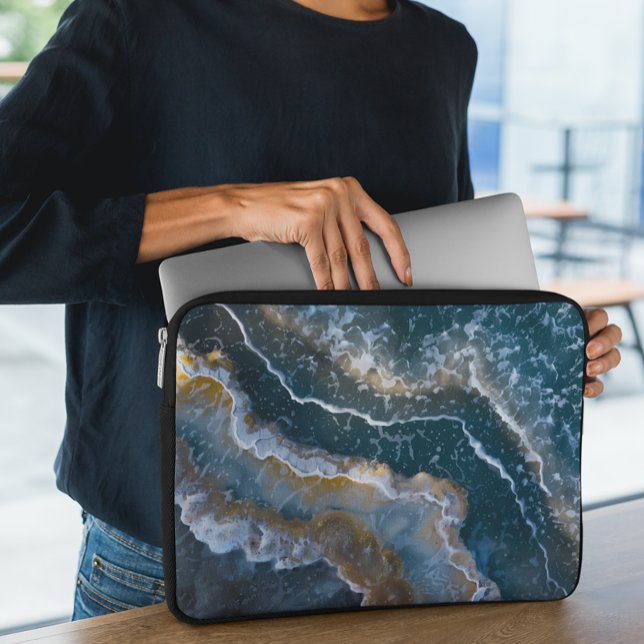 Blue Stone Agate Look Macro Photography Laptop Sleeve (Creator Uploaded)